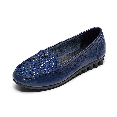 

Women's Loafers & Slip-Ons 2020 Summer Flat Heel Round Toe Vintage Minimalism Daily Party & Evening Beading Leather / Nappa Leather Walking Shoes Black / Blue