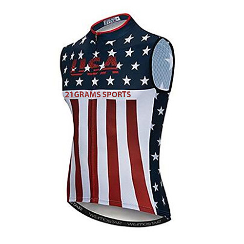 

21Grams American / USA National Flag Men's Sleeveless Cycling Jersey Cycling Vest - Black / Red Bike Jersey Top Breathable Quick Dry Moisture Wicking Sports Elastane Terylene Polyester Taffeta