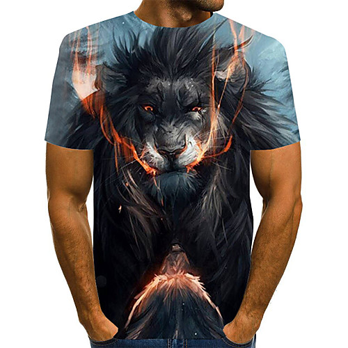 

Men's Plus Size 3D Animal Lion Pleated Print T-shirt Street chic Exaggerated Daily Going out Round Neck Rainbow / Short Sleeve