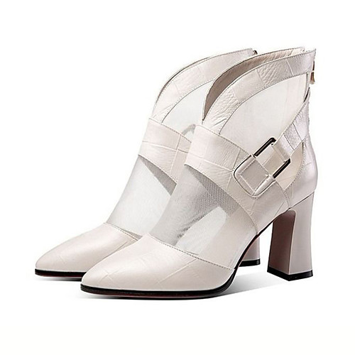 

Women's Boots Spring & Fall / Spring & Summer Chunky Heel Pointed Toe Daily Party & Evening Faux Leather White / Black