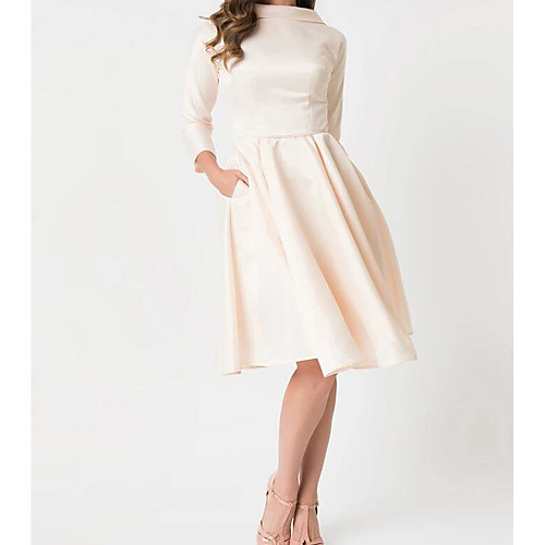 

A-Line Wedding Dresses High Neck Knee Length Satin Long Sleeve Casual Little White Dress with Bow(s) 2021