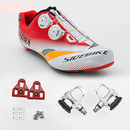 

SIDEBIKE Adults' Cycling Shoes With Pedals & Cleats Road Bike Shoes Cushioning Cycling / Bike Red / White Men's Women's Unisex Cycling Shoes / Breathable Mesh