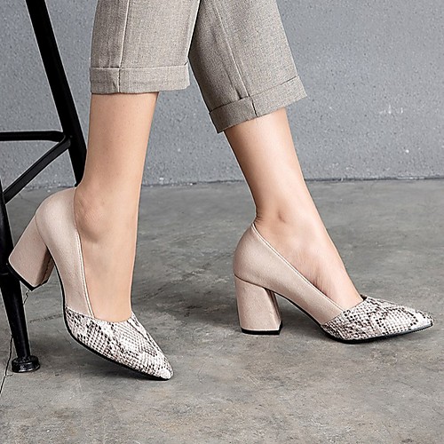 

Women's Heels Summer Cuban Heel Pointed Toe Daily PU Black / Beige