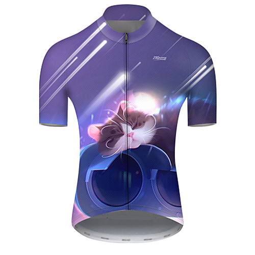 

21Grams Men's Short Sleeve Cycling Jersey Nylon Blue / White Galaxy Cat Animal Bike Jersey Top Mountain Bike MTB Road Bike Cycling Breathable Quick Dry Sports Clothing Apparel / Micro-elastic