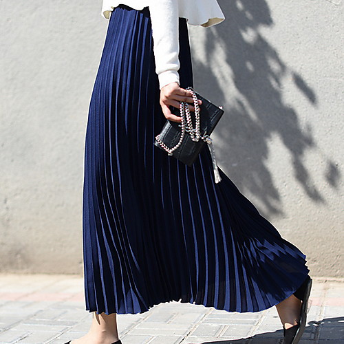 

Women's Daily Wear Basic A Line Skirts - Solid Colored Pleated White Black Blue M L