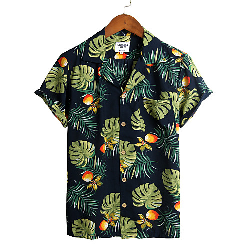 

Men's Shirt Floral Short Sleeve Holiday Tops Tropical Hawaiian Black