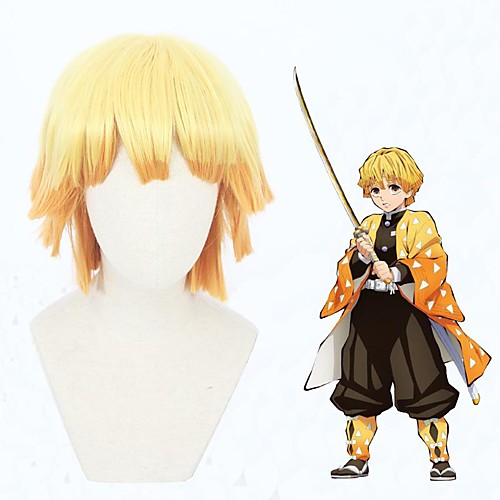 

Cosplay Wig Agatsuma Zenitsu Demon Slayer Loose Curl Asymmetrical With Bangs Wig Short Orange Synthetic Hair 12 inch Men's Anime Cosplay Exquisite Mixed Color