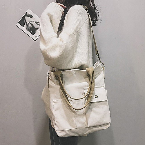 

Women's Zipper Canvas Top Handle Bag Handbags Geometric Pattern White / Black