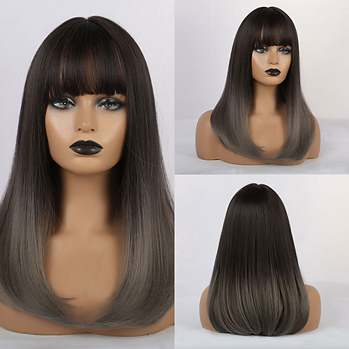 

Synthetic Wig Bangs Curly Water Wave Side Part Neat Bang With Bangs Wig Ombre Medium Length Ombre Brown Synthetic Hair 18 inch Women's Cosplay Women Synthetic Ombre HAIR CUBE / African American Wig