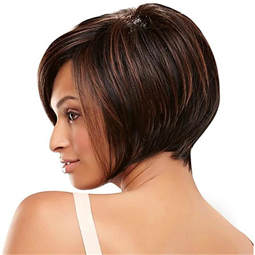 

Synthetic Wig kinky Straight Asymmetrical Wig Short Light Brown Synthetic Hair 12 inch Women's Simple Life Classic Light Brown