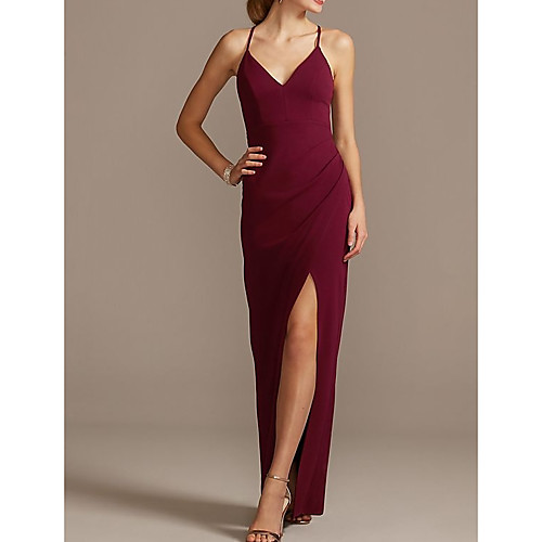 

Sheath / Column Beautiful Back Elegant Party Wear Prom Dress V Neck Sleeveless Floor Length Jersey with Crystals Split 2021