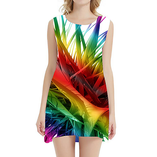 

Women's A Line Dress - Sleeveless Geometric Print Patchwork Summer 3D Print Sexy Daily Holiday Belt Not Included 2020 Black Red Rainbow S M L XL XXL XXXL