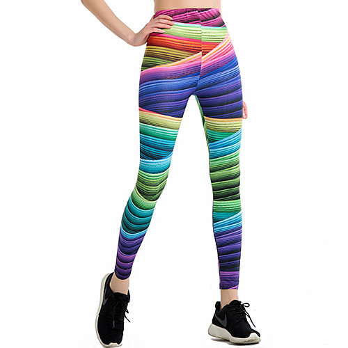 

Women's Sports / Yoga Sporty / Basic Legging - Striped / Color Block, Print Mid Waist Rainbow One-Size
