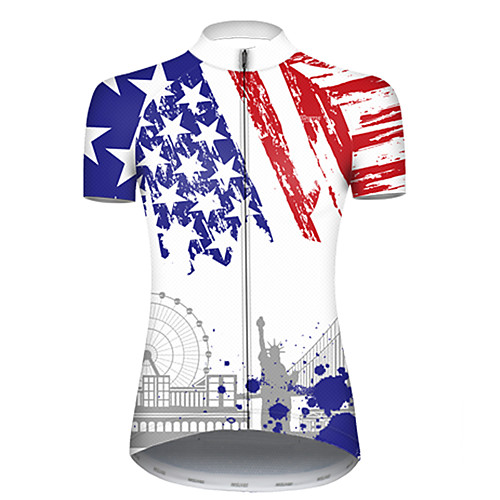 

21Grams Women's Short Sleeve Cycling Jersey Polyester Blue / White American / USA Statue Of Liberty National Flag Bike Jersey Top Mountain Bike MTB Road Bike Cycling Breathable Quick Dry Ultraviolet