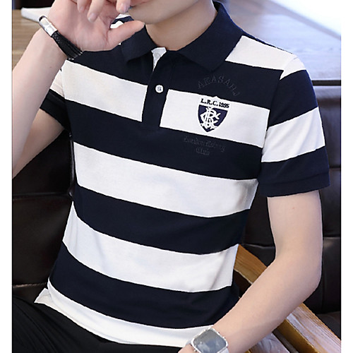 

Men's Polo Striped Letter Plus Size Embroidered Short Sleeve Daily Tops Cotton Business Basic Black Blue Red