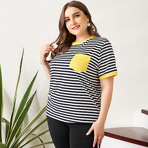 

Women's Plus Size Striped Patchwork Loose T-shirt Basic Daily Sports Blue