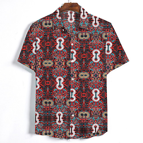 

Men's Floral Tribal Shirt Vintage Street chic Holiday Weekend Blue / Red / Short Sleeve