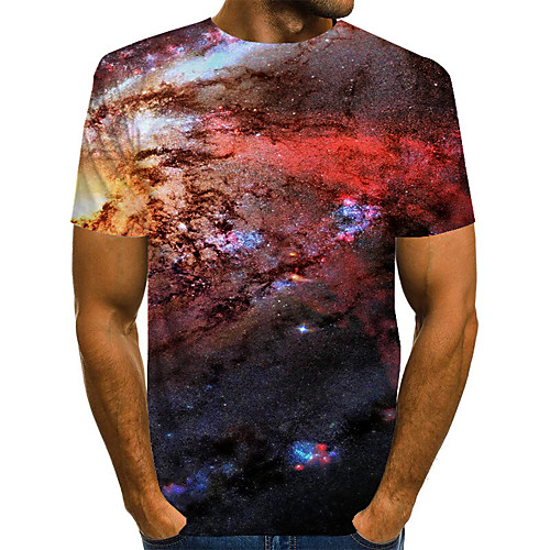 

Men's T shirt 3D Short Sleeve Daily Tops Basic Exaggerated Blue Purple Red
