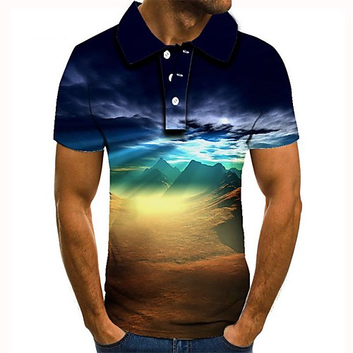 

Men's 3D Polo Basic Daily Shirt Collar Rainbow / Short Sleeve