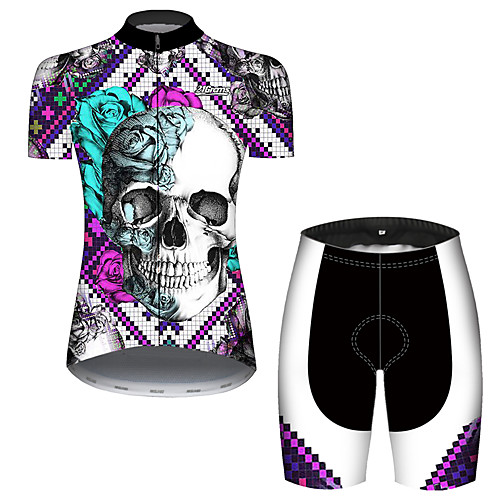 

21Grams Women's Short Sleeve Cycling Jersey with Shorts Black / White Skull Bike Breathable Quick Dry Sports Patterned Mountain Bike MTB Road Bike Cycling Clothing Apparel / Micro-elastic