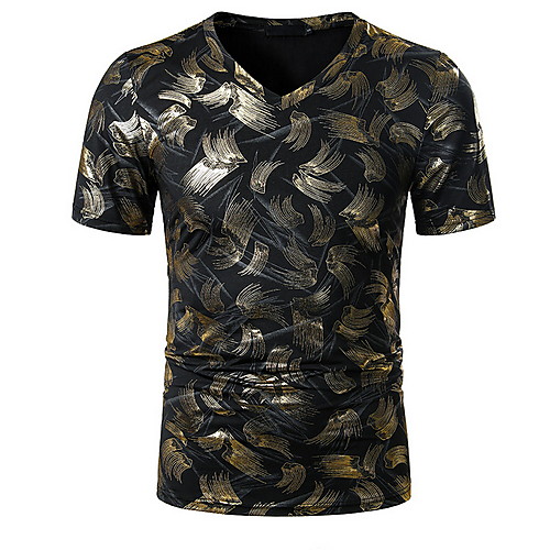 

Men's T shirt Geometric Print Short Sleeve Daily Tops Basic Gold Brown