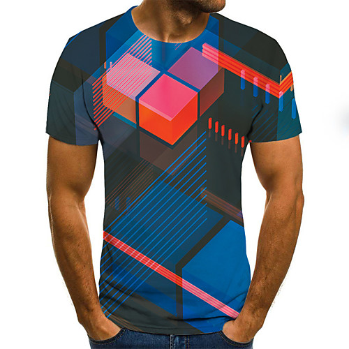 

Men's 3D Print Skinny T-shirt Basic Daily Round Neck Rainbow / Short Sleeve