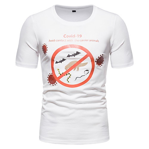 

Men's Animal Cartoon Print Slim T-shirt - Cotton Basic Halloween Going out Round Neck White / Short Sleeve