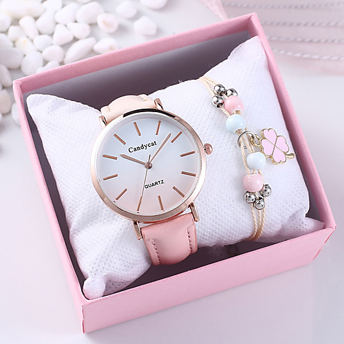 

Women's Quartz Watches New Arrival Fashion Pink PU Leather Chinese Quartz Blushing Pink Chronograph Cute Creative 2 Piece Analog One Year Battery Life