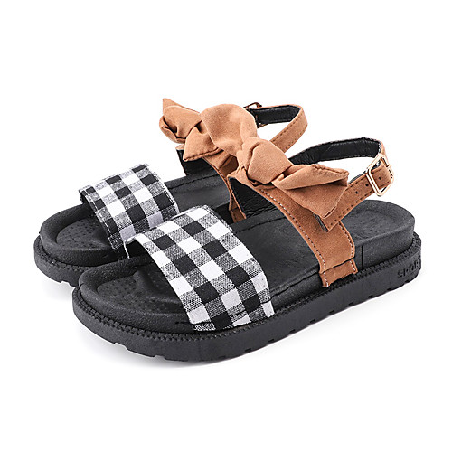 

Women's Sandals Flat Sandal Summer Flat Heel Open Toe Casual Daily Outdoor Bowknot Canvas Black / Khaki