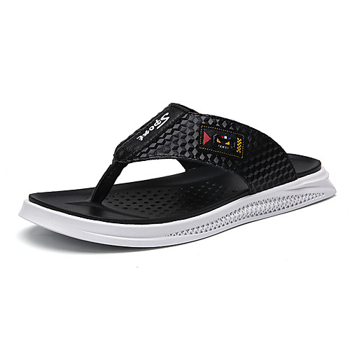 

Men's Fall / Spring & Summer Casual Daily Outdoor Slippers & Flip-Flops Cowhide Breathable Non-slipping Shock Absorbing White / Black Color Block