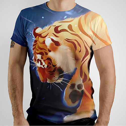 

Men's Graphic Animal Tiger T-shirt Basic Elegant Daily Going out Yellow