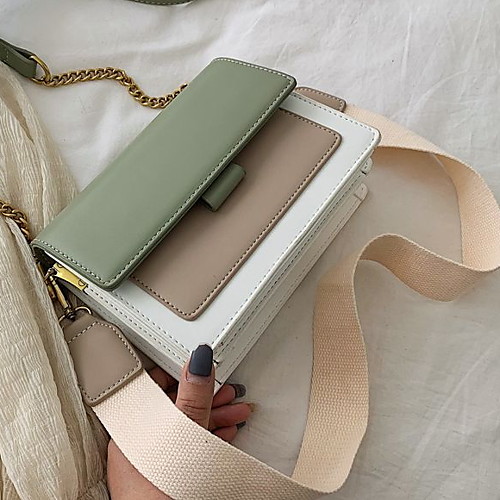 

Women's Zipper PU Top Handle Bag Color Block Black / Yellow / Khaki