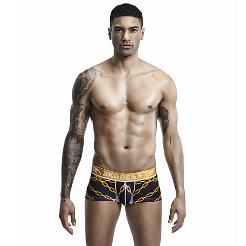 

SEOBEAN Men's Sports Underwear Sport Briefs 1pc Elastane Sports Boxer Briefs Trunks Bottoms Running Walking Jogging Gym Workout Breathable Soft 3D Print Black / Cotton / Stretchy