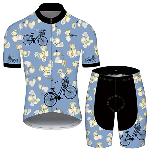 

21Grams Men's Short Sleeve Cycling Jersey with Shorts Blue Floral Botanical Bike UV Resistant Quick Dry Breathable Sports Patterned Mountain Bike MTB Road Bike Cycling Clothing Apparel / Stretchy