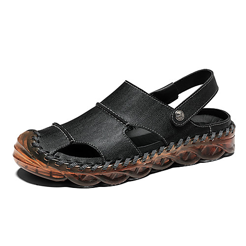 

Men's Fall / Spring & Summer Casual Daily Outdoor Sandals Cowhide Breathable Non-slipping Shock Absorbing Black / Brown