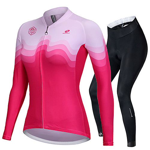 

Nuckily Women's Long Sleeve Cycling Jersey with Tights Fuchsia Bike Sports Lines / Waves Road Bike Cycling Clothing Apparel