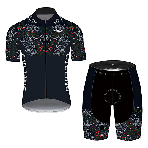 

21Grams Men's Short Sleeve Cycling Jersey with Shorts BlackWhite Floral Botanical Bike UV Resistant Quick Dry Breathable Sports Patterned Mountain Bike MTB Road Bike Cycling Clothing Apparel