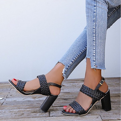 

Women's Sandals Summer Block Heel Peep Toe Daily PU Almond / White / Black