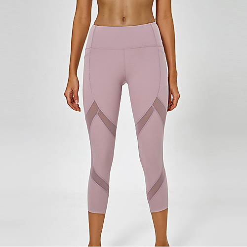 

Women's High Waist Yoga Pants Patchwork Black Purple Pink Ocean Blue Mesh Elastane Running Fitness Gym Workout 3/4 Capri Pants Sport Activewear Breathable Tummy Control Butt Lift Moisture Wicking
