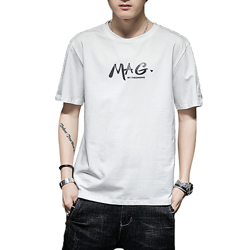 

Men's Graphic Solid Colored T-shirt - Cotton Daily Weekend Round Neck White / Black / Orange / Light Green / Short Sleeve / Letter