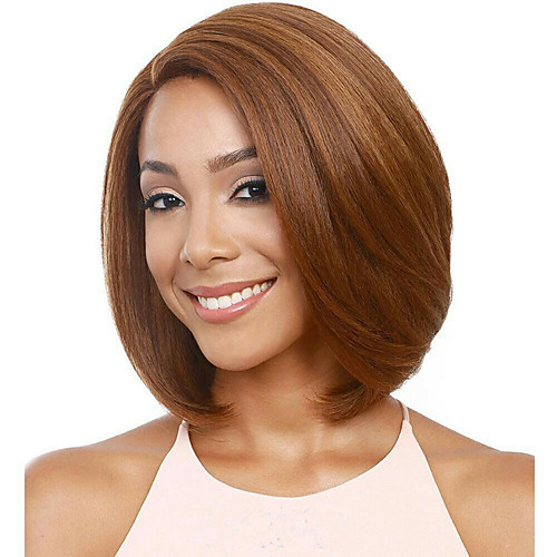 

Synthetic Wig kinky Straight Asymmetrical Wig Short Light golden Light Brown Synthetic Hair 18 inch Women's Easy to Carry Women Easy dressing Blonde Light Brown