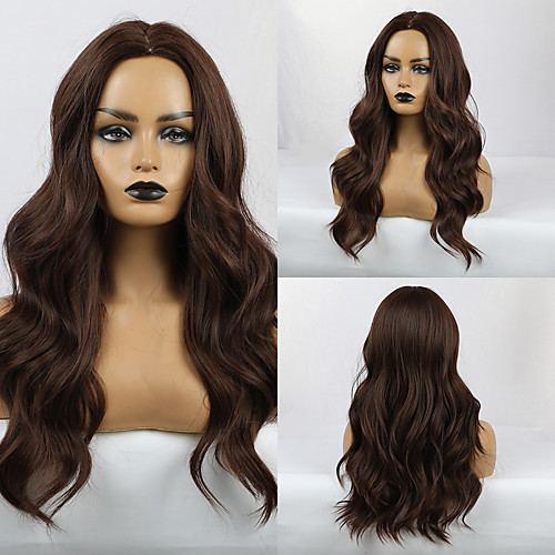 

Synthetic Wig Bangs Wavy Body Wave Middle Part Side Part Wig Long Brown Synthetic Hair 24 inch Women's Cosplay Classic Synthetic Brown HAIR CUBE / African American Wig