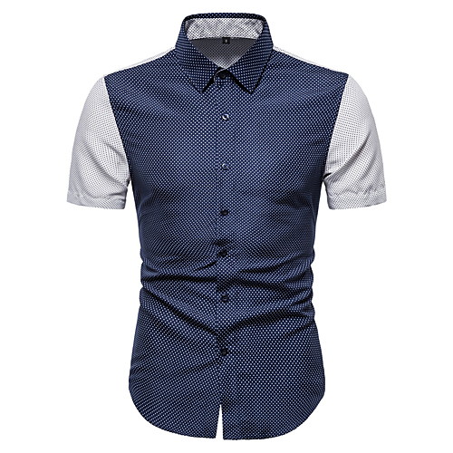 

Men's Polka Dot Color Block Print Shirt Business Punk & Gothic Work Club White / Navy Blue / Short Sleeve
