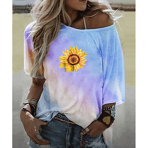 

Women's T-shirt Graphic Tops Round Neck Loose Daily Blue Purple Yellow Blushing Pink S M L XL 2XL 3XL