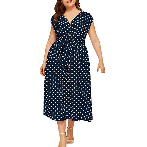 

Women's A Line Dress Midi Dress White Black Fuchsia Navy Blue Short Sleeve Polka Dot Summer V Neck Formal 2021 L XL XXL 3XL 4XL 5XL / Plus Size