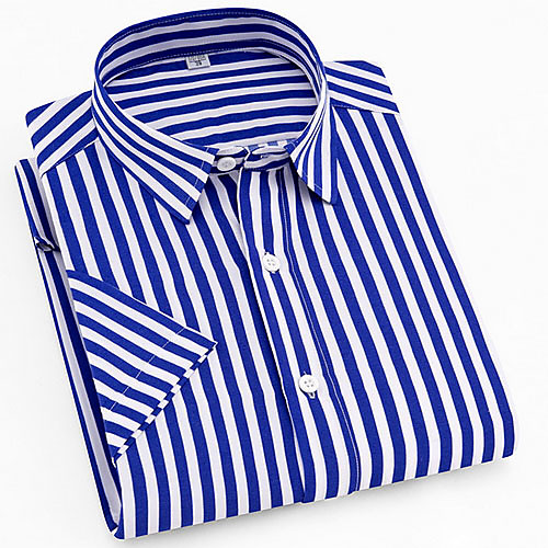

Men's Striped Plaid Print Shirt Daily Button Down Collar Blue / Short Sleeve