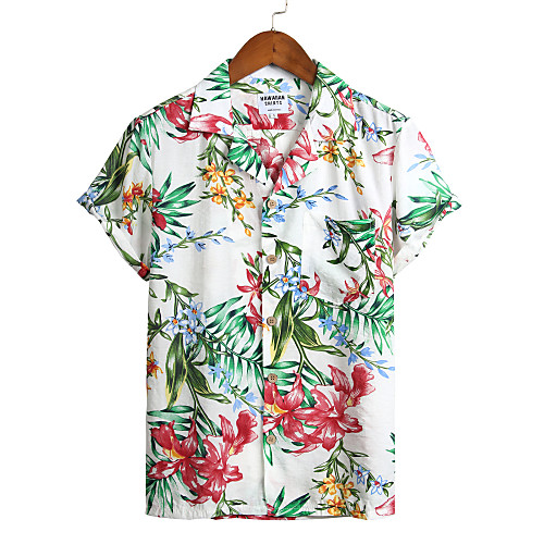 

Men's Shirt Floral Short Sleeve Holiday Tops Tropical Hawaiian White