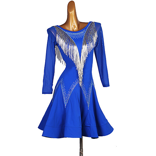 

Latin Dance Dresses Women's Performance Spandex Crystals / Rhinestones Long Sleeve Dress