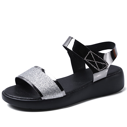 

Women's Sandals Summer Flat Heel Open Toe Daily Outdoor Leather Black / Gold / Silver