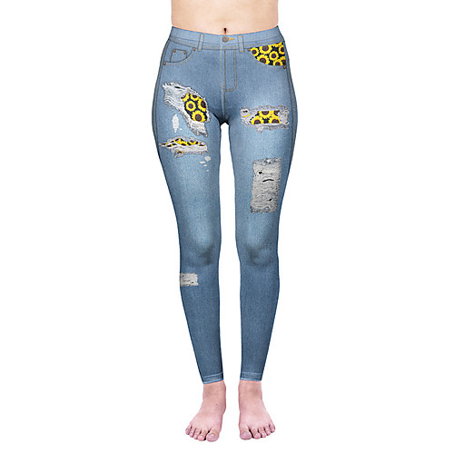 

Women's Yoga Pants 3D Print Blue Elastane Yoga Running Fitness Tights Leggings Sport Activewear Quick Dry Tummy Control Butt Lift Moisture Wicking High Elasticity Skinny